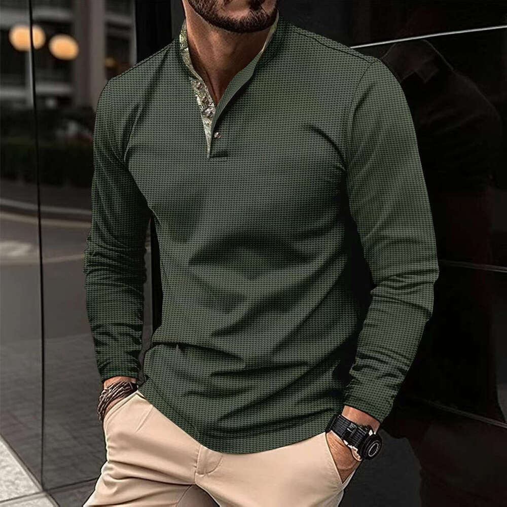 Autumn Winter New Men's Double Layer Stand Collar Long Sleeve Sports Polo Shirt B5