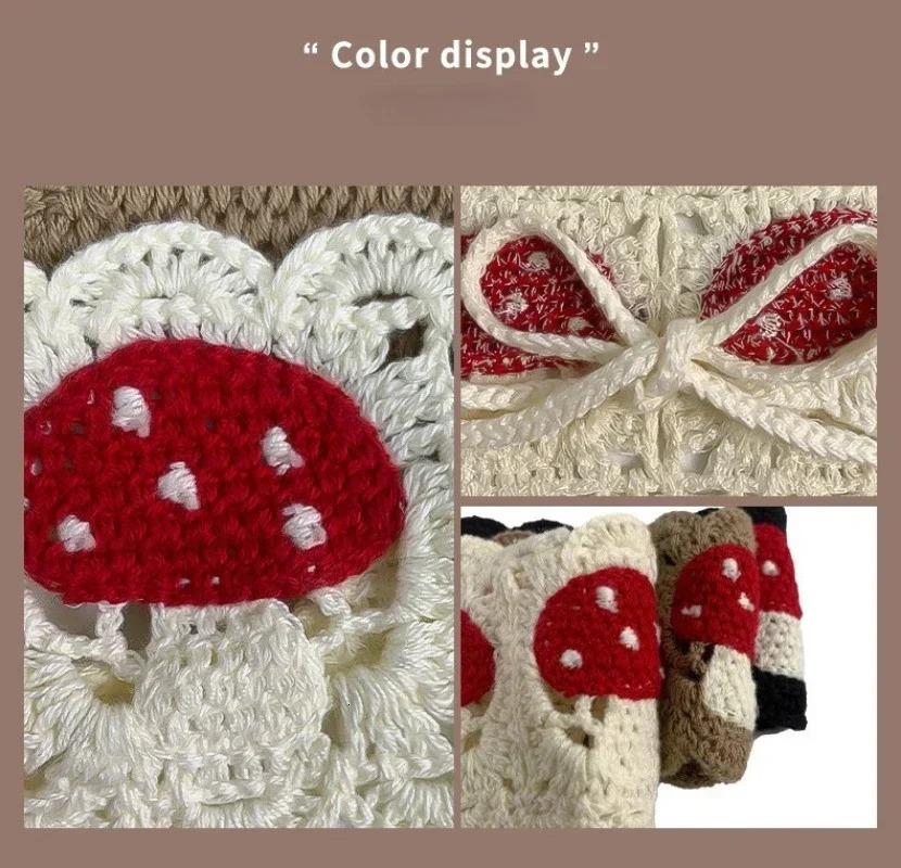 Cartoon Crochet Mushroom Hair Bands Vintage Fashion Hair Scarf For Women Flower Knit Holiday Headband Headwrap Hair Accessories 250610