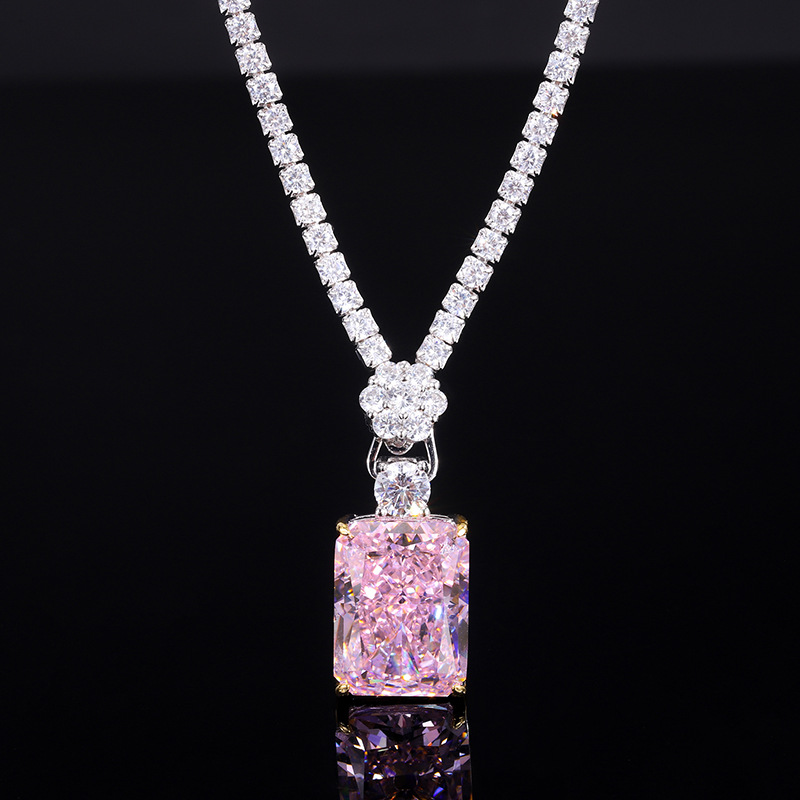S925 Silver High-Carbon Diamond Luxury Pendant Necklace, 12x16mm Main Stone, Exquisite Fashion Design, Perfect Women's Jewelry for Any Occasion