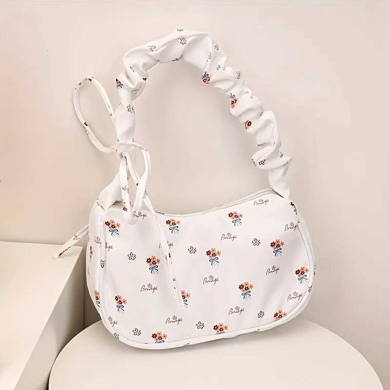 Chic Floral Nylon Shoulder Bag - Elegant Underarm Purse with Fixed Strap Zip Closure for Women XJ250610