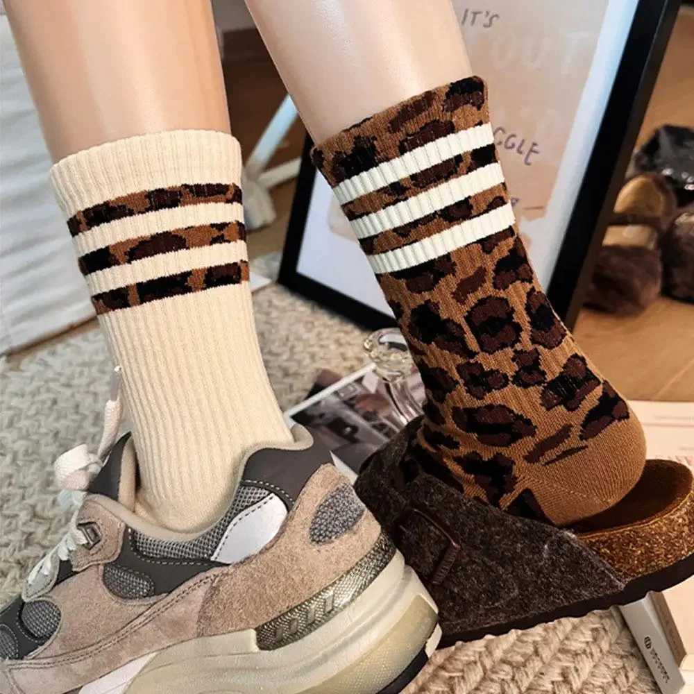4 Pairs Women Leopard Socks Cotton Sports Socks Y2k Student Socks White Lolita Harajuku Girl Funny Socks Z250610