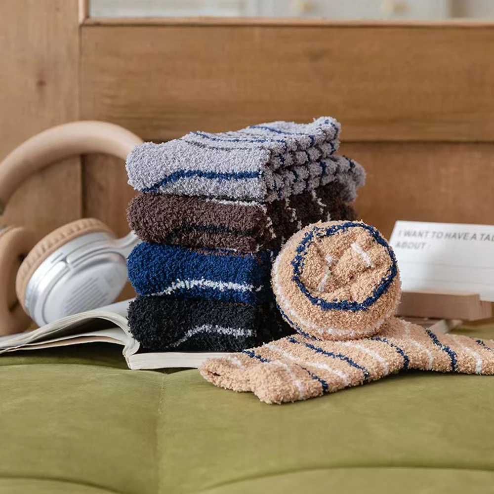 2/3 Pairs Coral Velvet Mens Socks Thickened Not Falling Off Winter Home Sleeping Socks Bear Insulation Boy Mid Calf Floor Socks Z250610