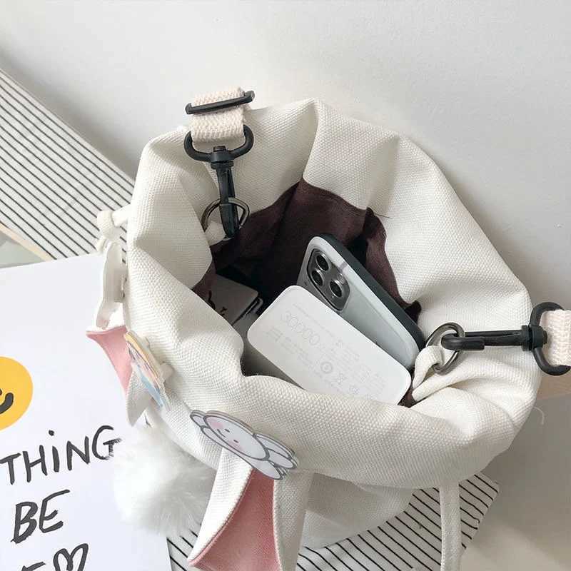 Canvas Cute Women Messenger Bag Leisure Fashion Girl Shoulder Bag Rabbit Young Girl Korean Crossbody Bag Diagonal Cross Bag XJ250610