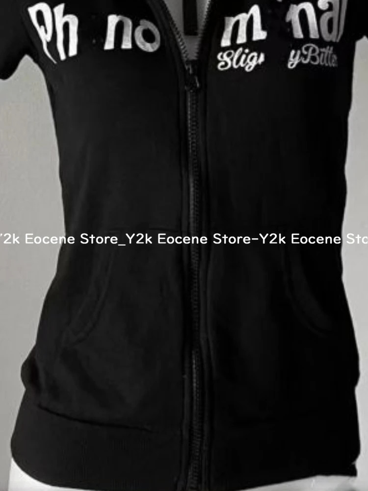 Y2K Subculture Skull Print Zip Cardigan Short Sleeve Women Japan Slim Fit Striped Hoodie Casual Tops Fashion Streetwear Clothes 250610