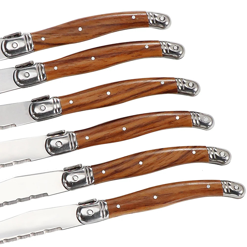 Jaswehome 6Piece Wood Grain Handle Steak Knife Fork Collection Western Food Knife and Fork Set Stainless Steel Cutlery Utensils 250610
