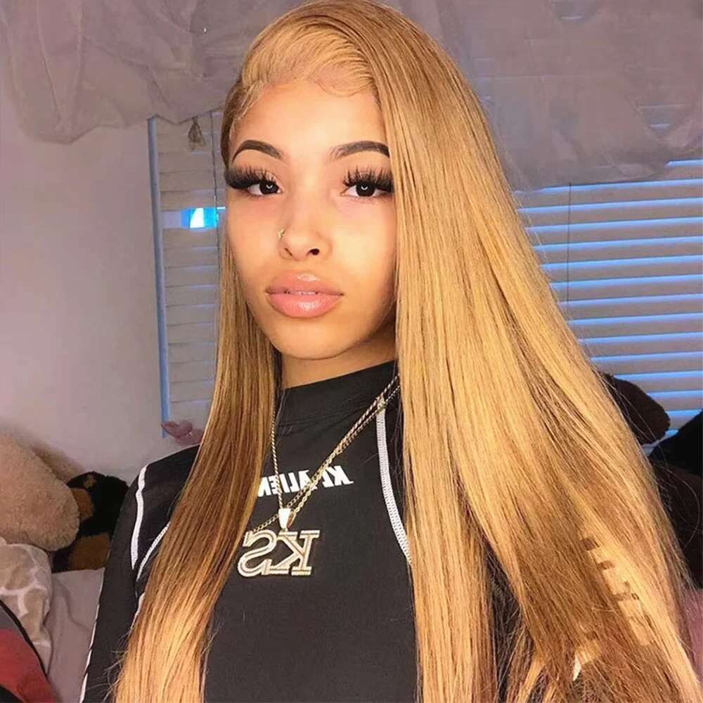 #27 Honey Blonde 13x6 Human Hair Colored HD Front Wigs For Women Bone Straight Lace Frontal 4x4 5x5 Closure Wig JESSLAB