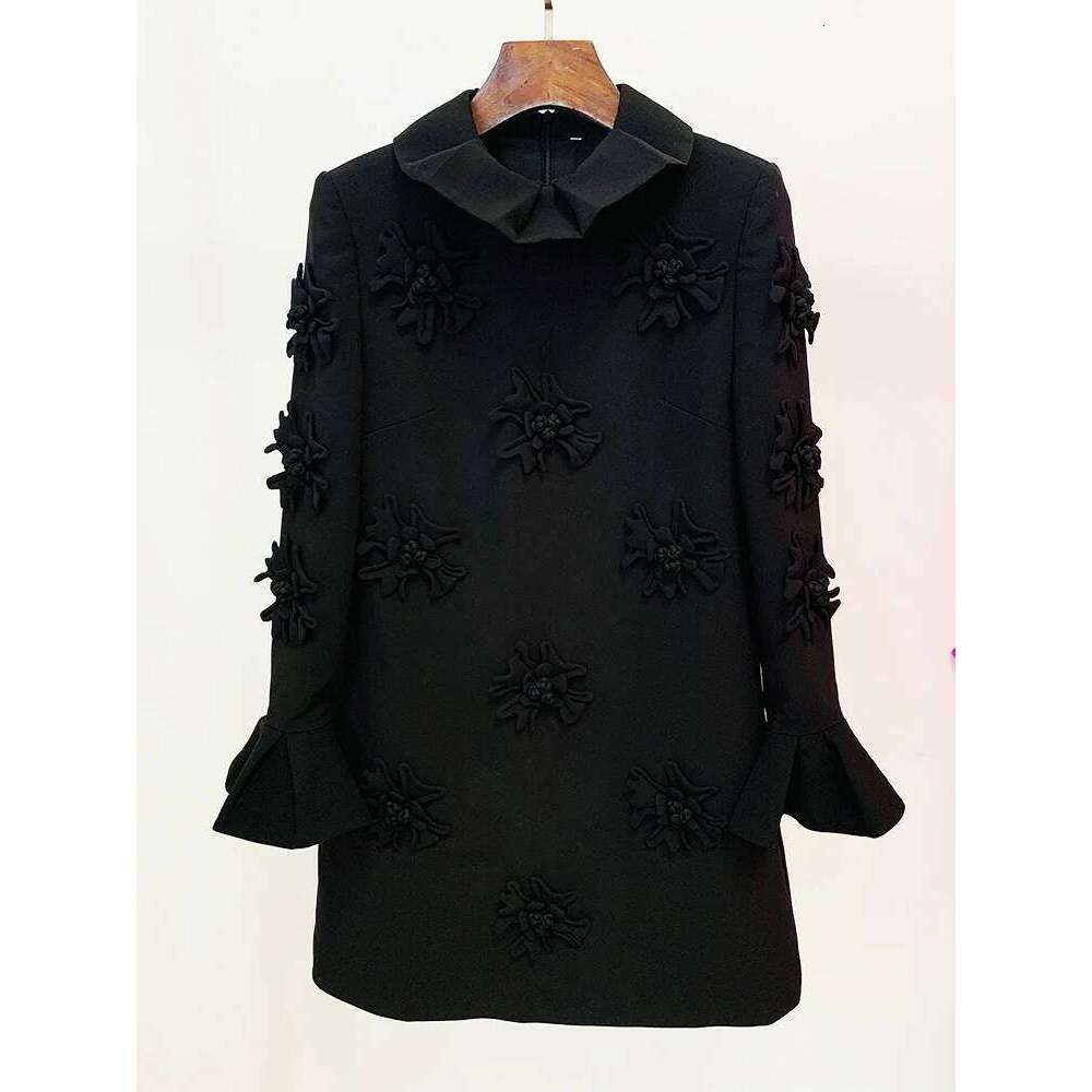 HIGH STREET Newest 2024 Designer Fashion Women's Flare Sleeve Stunning 3D Flowers Appliques Dress