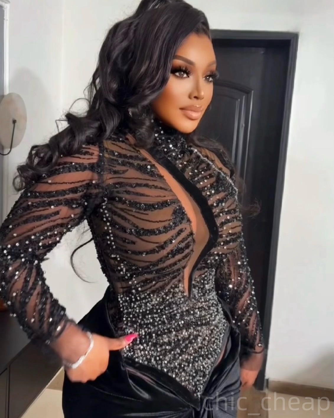 Black Mermaid Prom Dresses 2025 Lace Beaded Velvet Elegant Evening Formal Party Second Birthday Engagement Gowns Plus Size Dress For Special Occasions