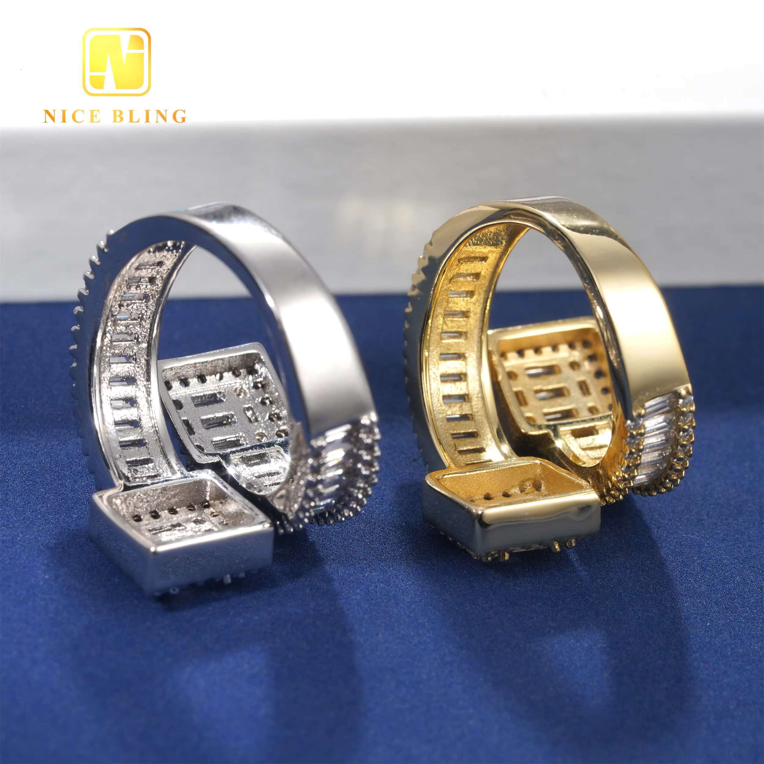 Anti Stress Hip Hop Moissanite Rings 18k Gold Plated 925 Sterling Silver Jewelry Vvvs baguette Moissanite Diamond Rings for Men