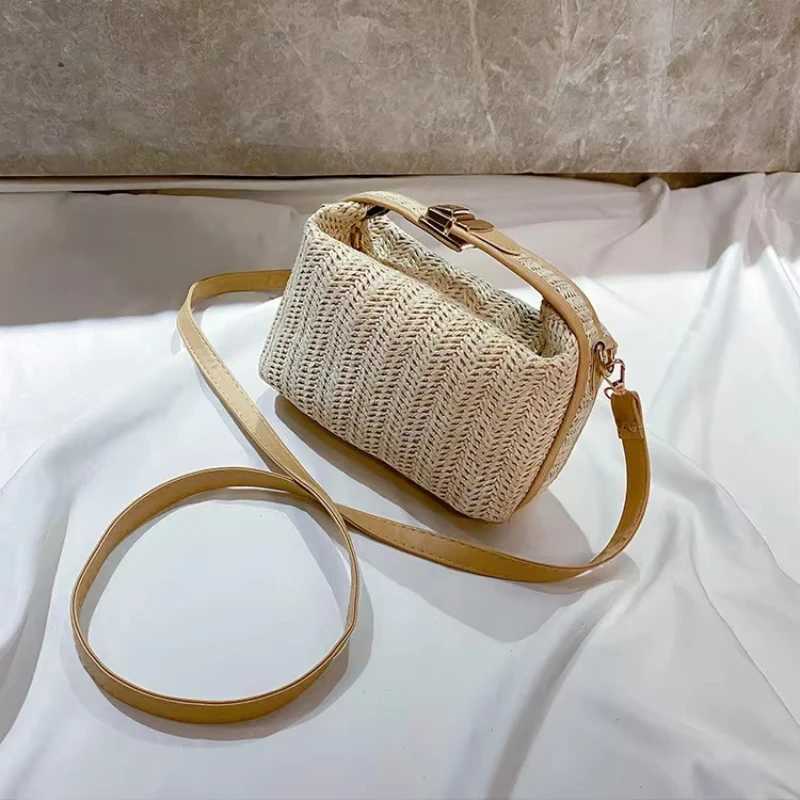 Fashion Handmade Woven Straw Handbag Womens Summer Shopping Holiday Beach Zipper Hasp Crossbody Square Bags Bucket Shoulder Bags XJ250610