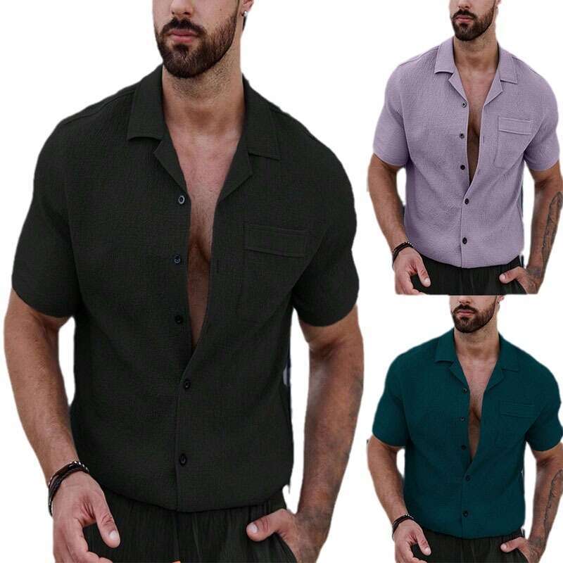New Short Sleeve Shirt Men's Casual Sports Cardigan Top B5