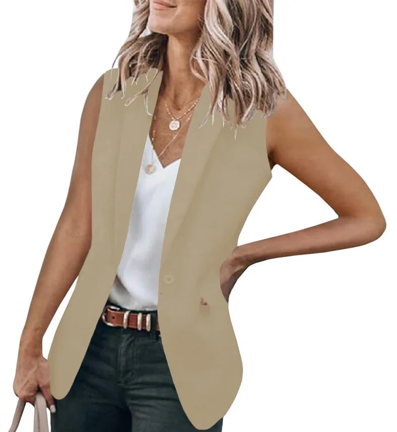 Womens Style Sleeveless Suit Jacket Solid Color Collar Loose Fashionable Minimalist n for Casual Wear 250610