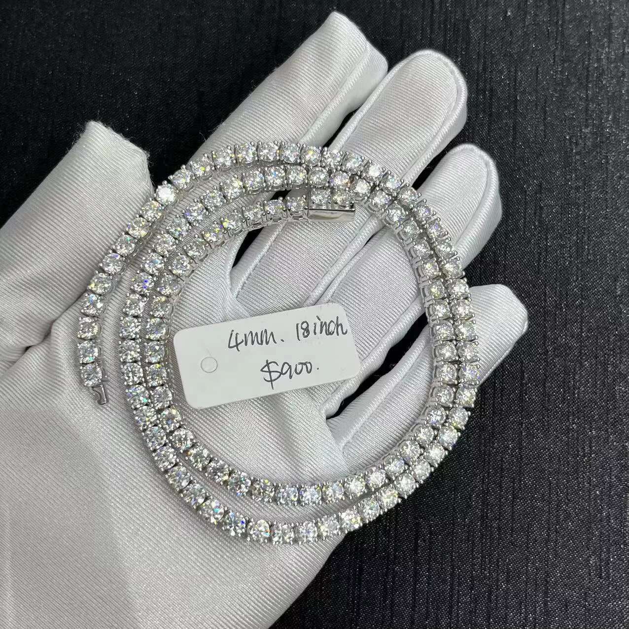 OACOCA Luxury VVS Moissanite Diamond Tennis Chain 4mm 18 Inches Necklace Silver Plated Jewelry Chain