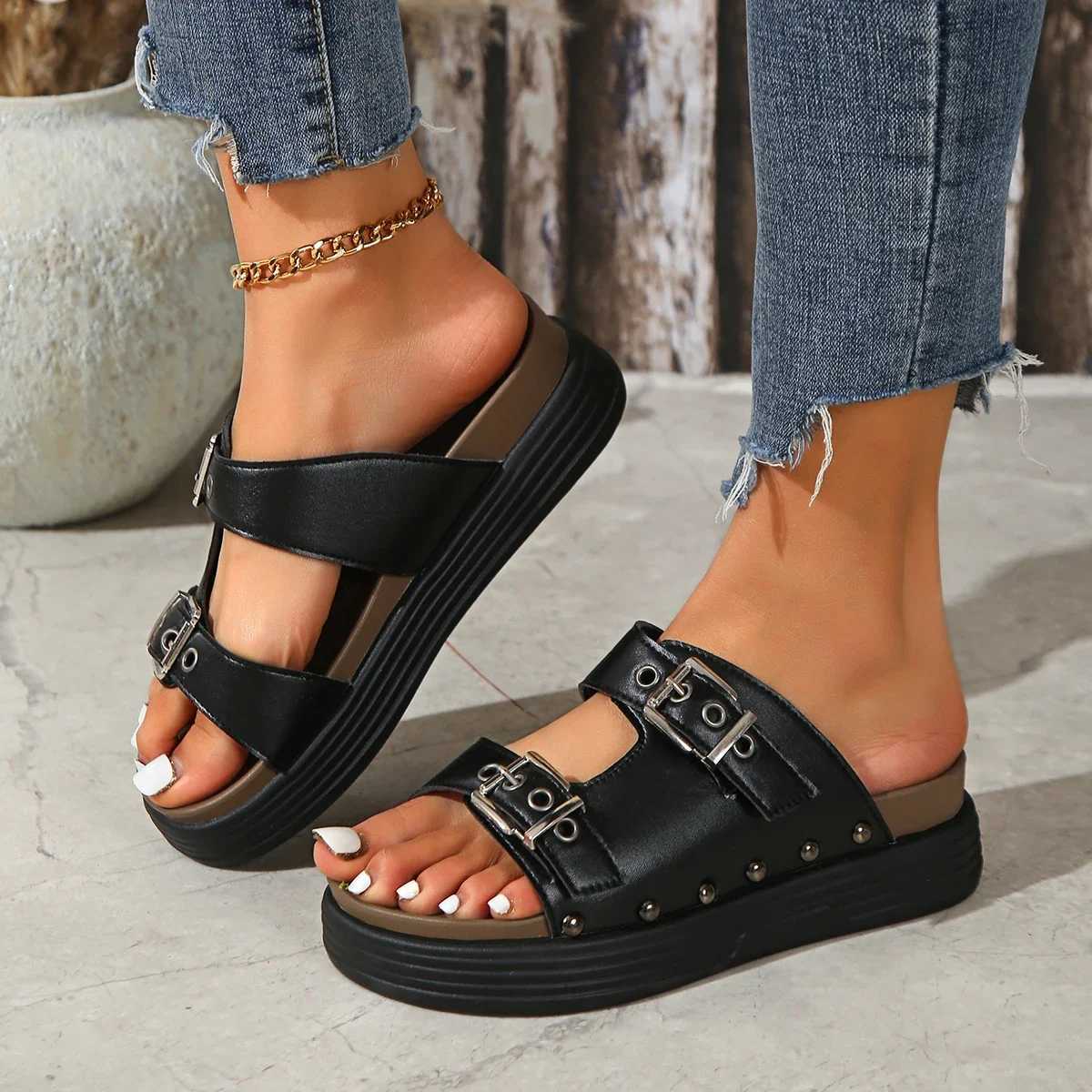 Summer Thick Sole Round Toe Comfortable Casual Womens Shoes Fiable Soft Sole N-slip Outer Wear Heightened BeacXJ250610