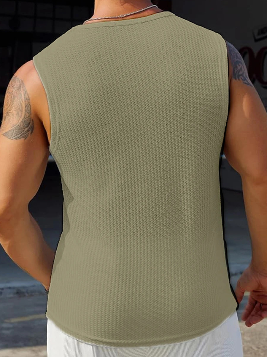 Men s Ribbed Knit Tank Tops in Solid Colors for Casual Wear Sleeveless T-Shirt for Workout and Bodybuilding Streetwear Style 250611