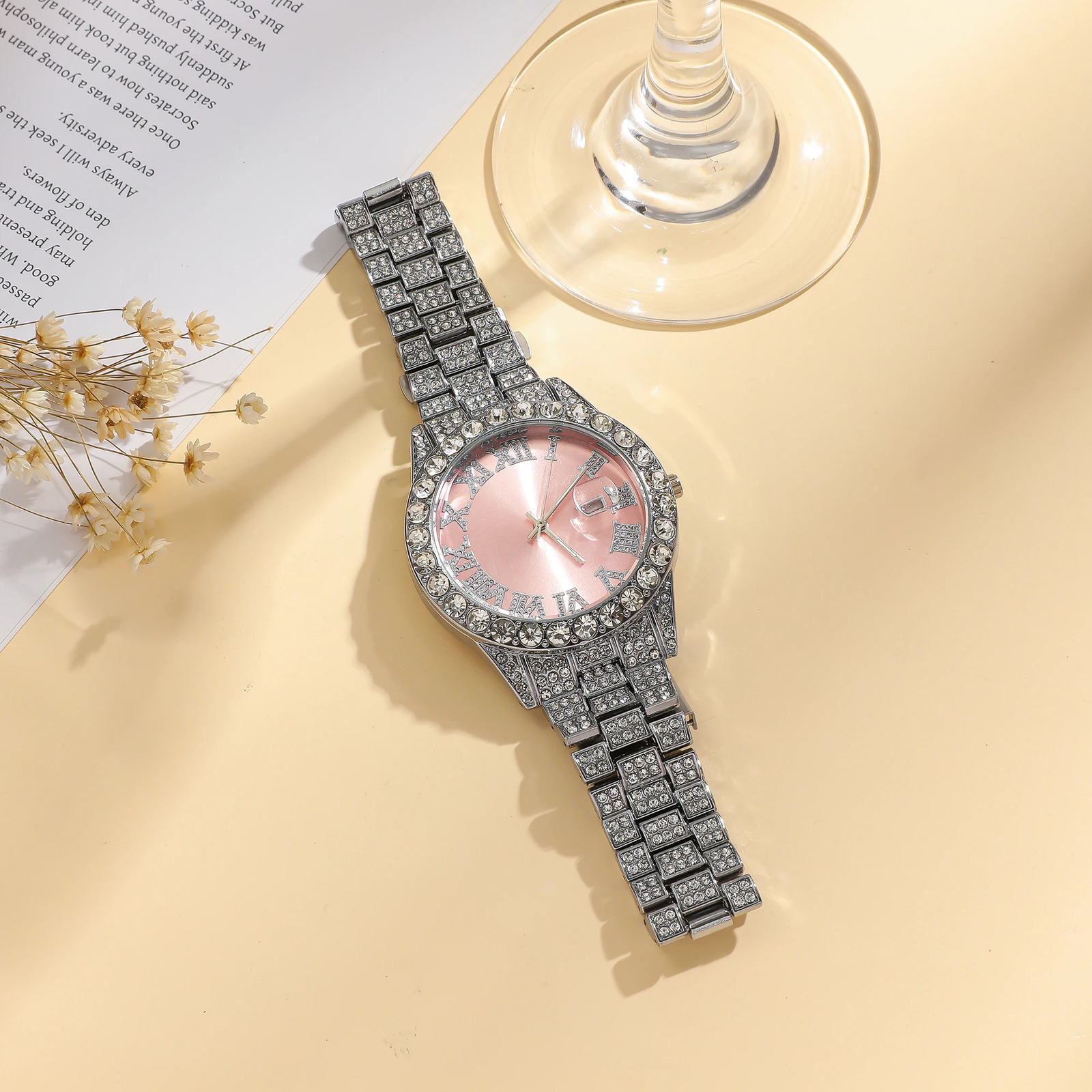 foreign trade explosive diamond-studded Roman fashion with calendar womens watch womens watch womens models 250606