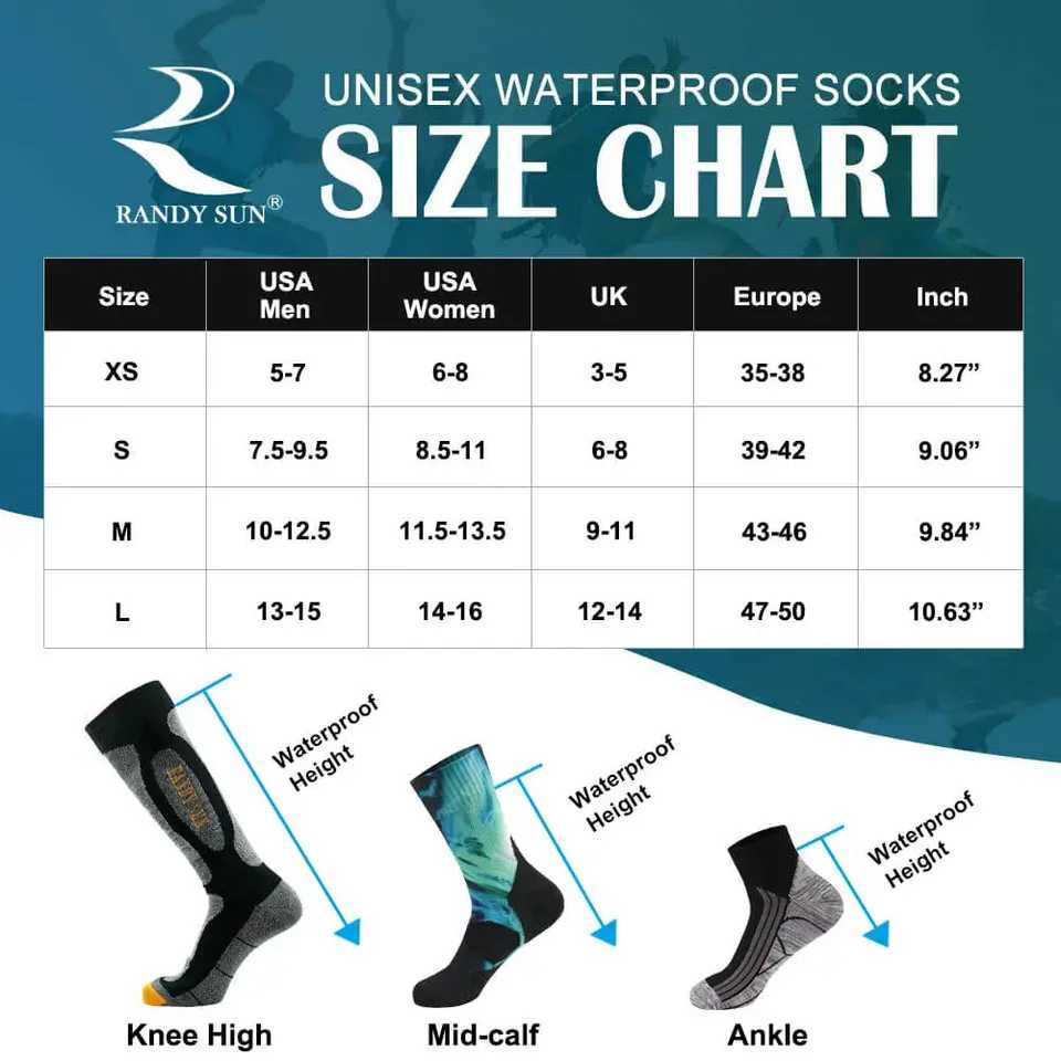 RANDY SUN Waterproof Socks Breathable Windproof Women Outdoor Sports Hiking Trekking Skiing Climbing Fishing Against Cold Waves Z250610