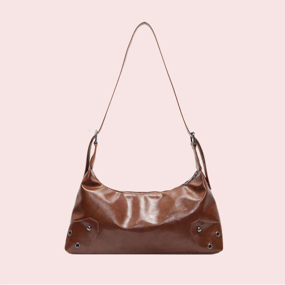 Women Retro Rivet Shoulder PU Metal Stud Handbag Large Capacity Soft Leather Armpit Ladies Work Bag