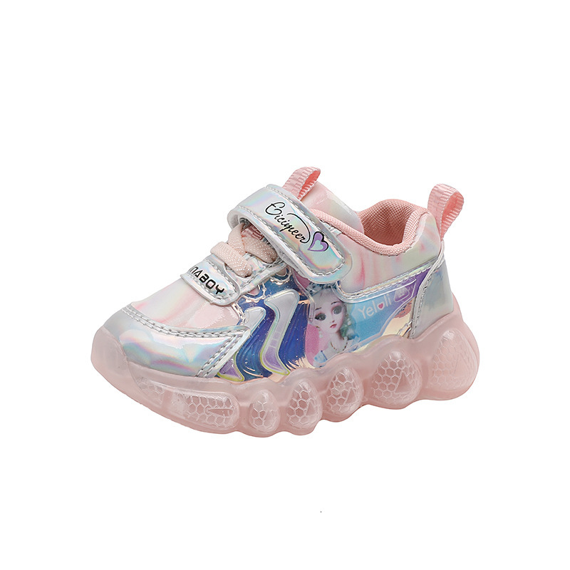 Ddmyshoesvip Light Up Girls Leather Sneakers Little Girls Cartoon Princess Soft Sole Non Slip children's shoes Walking Baby Shoes
