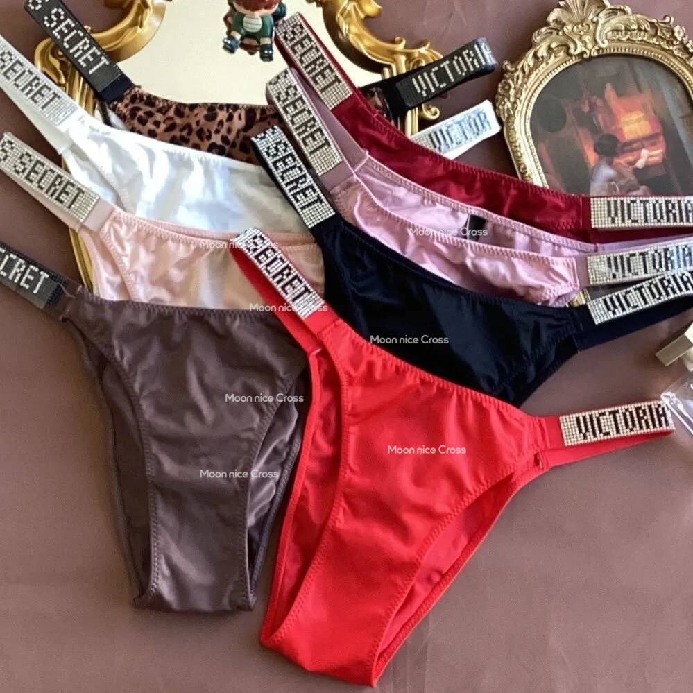 Victoriasecret Panties Women's VS Panties Rhinestone Thongs Breathable Female Underwear Striped G-Strings Sexy Lingerie T-Back 8af