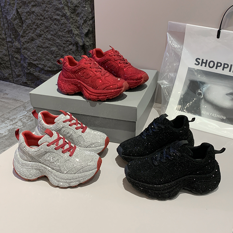 2025 New Women's Fashion Running Shoes Luxury Designer Diamond Shining Casual Sports Shoes Women's Thick soled Casual Shoes High quality out
