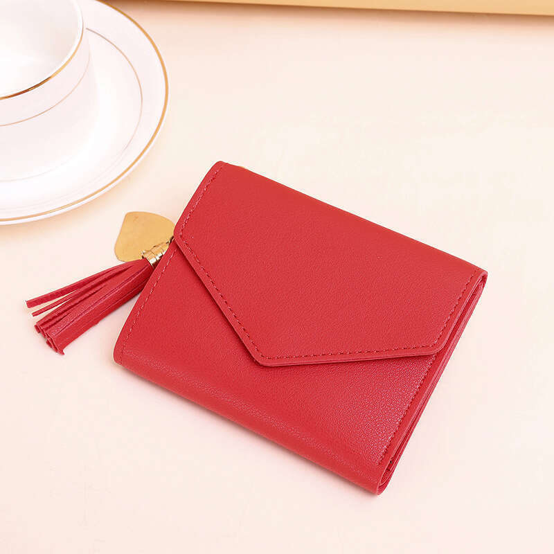 Women's Short Solid Color Tassel Card Holder Student Cute Thin Coin Purse Wallet Purse MASA