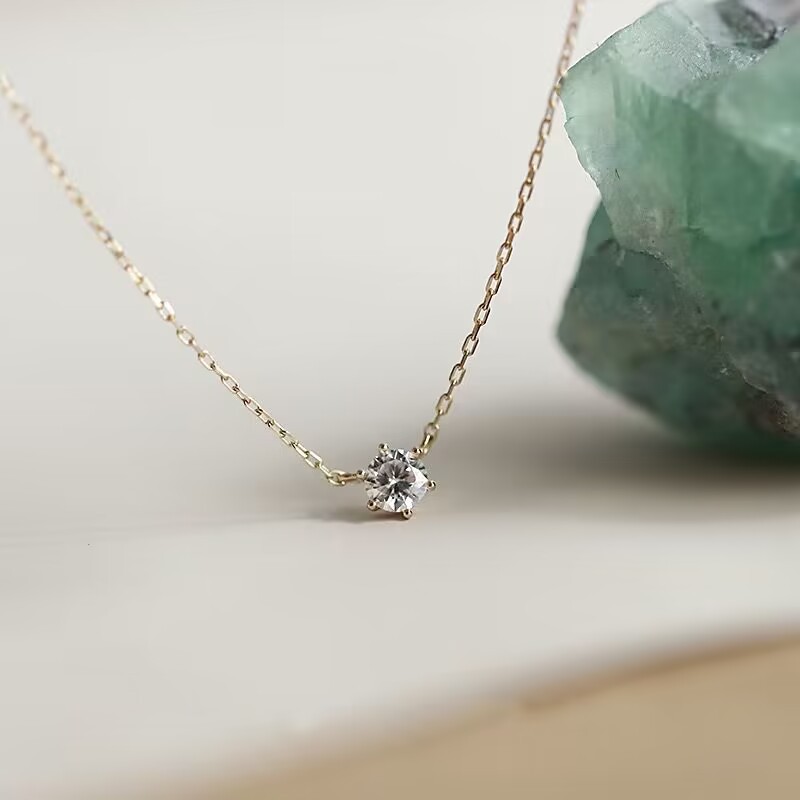 Solid 925 Silver 14K Gold Plated Solitaire Pendant Necklace - Prong Set Diamond Collarbone Chain for Women Wholesale dhgate