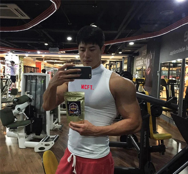 Mens Summer Youth Sports Fitness Shirt Sleeveless Printing Outer Wear Turtleneck Undershirt 250609