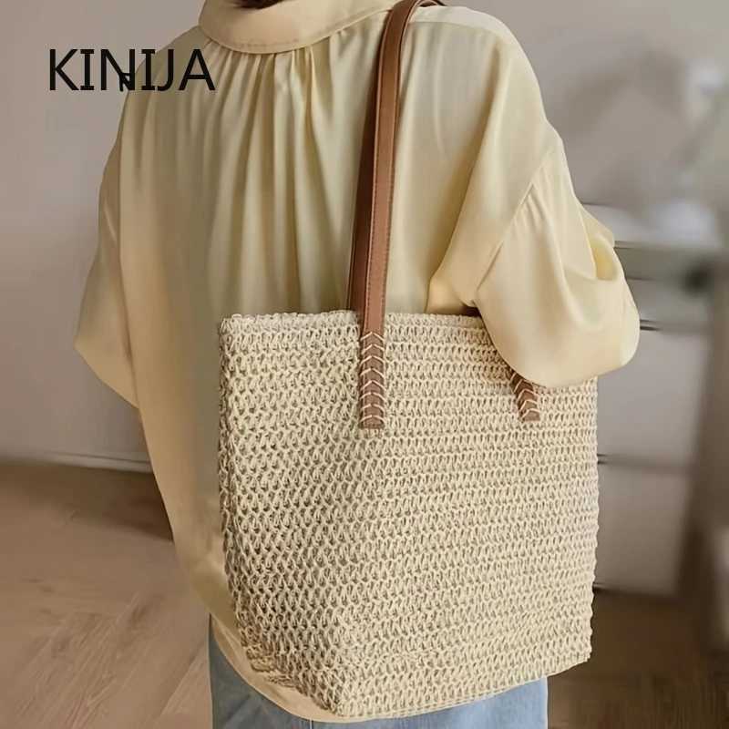 Korean Commuter Large Capacity Straw Woven Shoulder Bag Female Simple Summer Beach Vacation Handmade Basket Bag Travel Tote Bag XJ250610