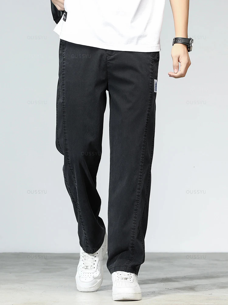 Summer Ultrathin High Quality Soft Lyocell Fabric Mens Jeans Loose Straight Denim Pants n Casual Trousers Plus Size M5XL 250610
