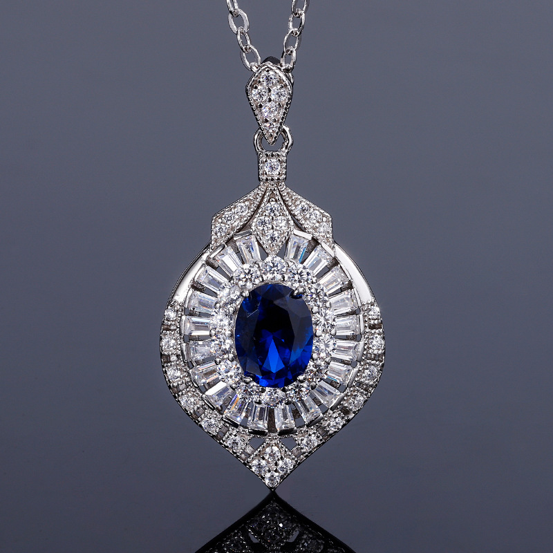 S925 Silver Faux Colored Gemstone Teardrop Pendant Necklace, 6x8mm Main Stone Luxury Fashion Design, Elegant Women's Jewelry, Perfect for Any Occ