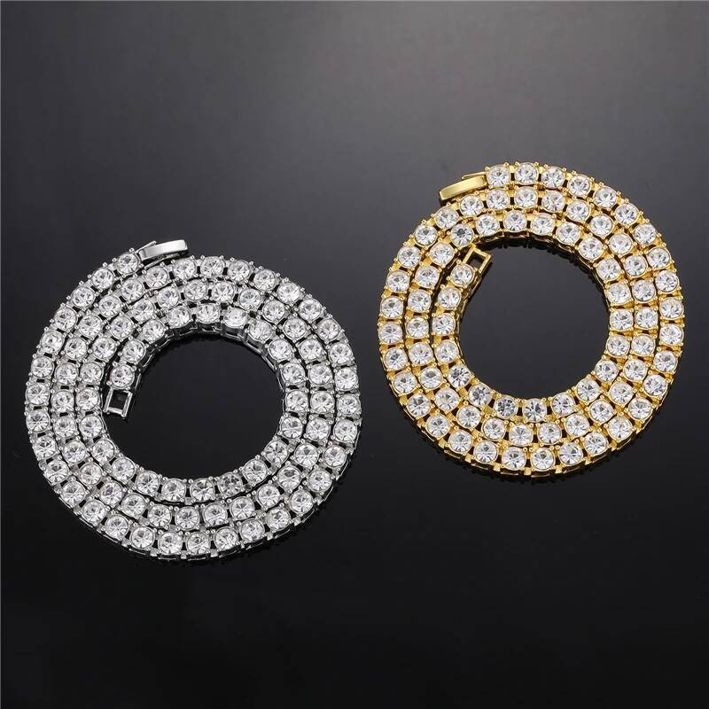 Hip Hop Iced Out Tennis Chain Necklace 3MM 4MM 5MM Mens Necklaces 1 Row Rhinestone Choker Bling Crystal For Men Jewelry