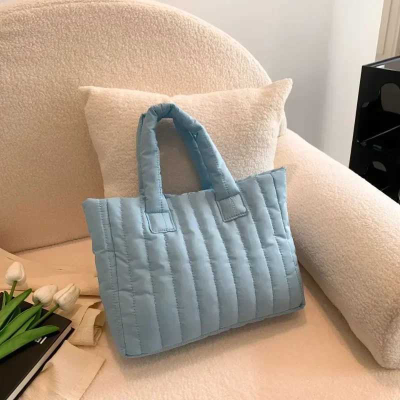 Cotton Padded Commuter Bag Ladies Quilted Top-handle Bag Simple Solid Color Messenger Bag Casual Large Capacity Female Handbag XJ250610