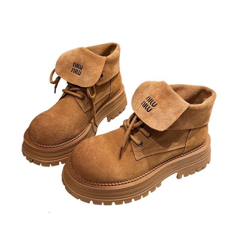 Gravity Shoe Factory Matte Genuine Leather Martin 2024 New Letter Turn-down Collar Motorcycle Yellow Boots Two-way Wear