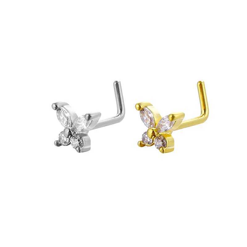 Nose Rings Stainless Steel L Shaped Nose Studs Butterfly Screw Nose Stud for Women Men Nose Piercing Jewelry Silvery/Golden W250611