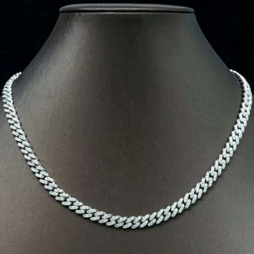 OACOCA Hot Sale 925 Sterling Silver Moissanite Cuban Chain Necklace Silver Plated Hip Pop Style Link for Men Women