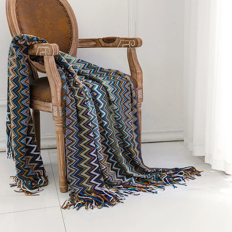 Retro Bohemian Knitted Striped Blanket Soft Plaid Blanket Sofa Decorative Throw Blankets with Tassel Blankets for Bed Bedspread 250604