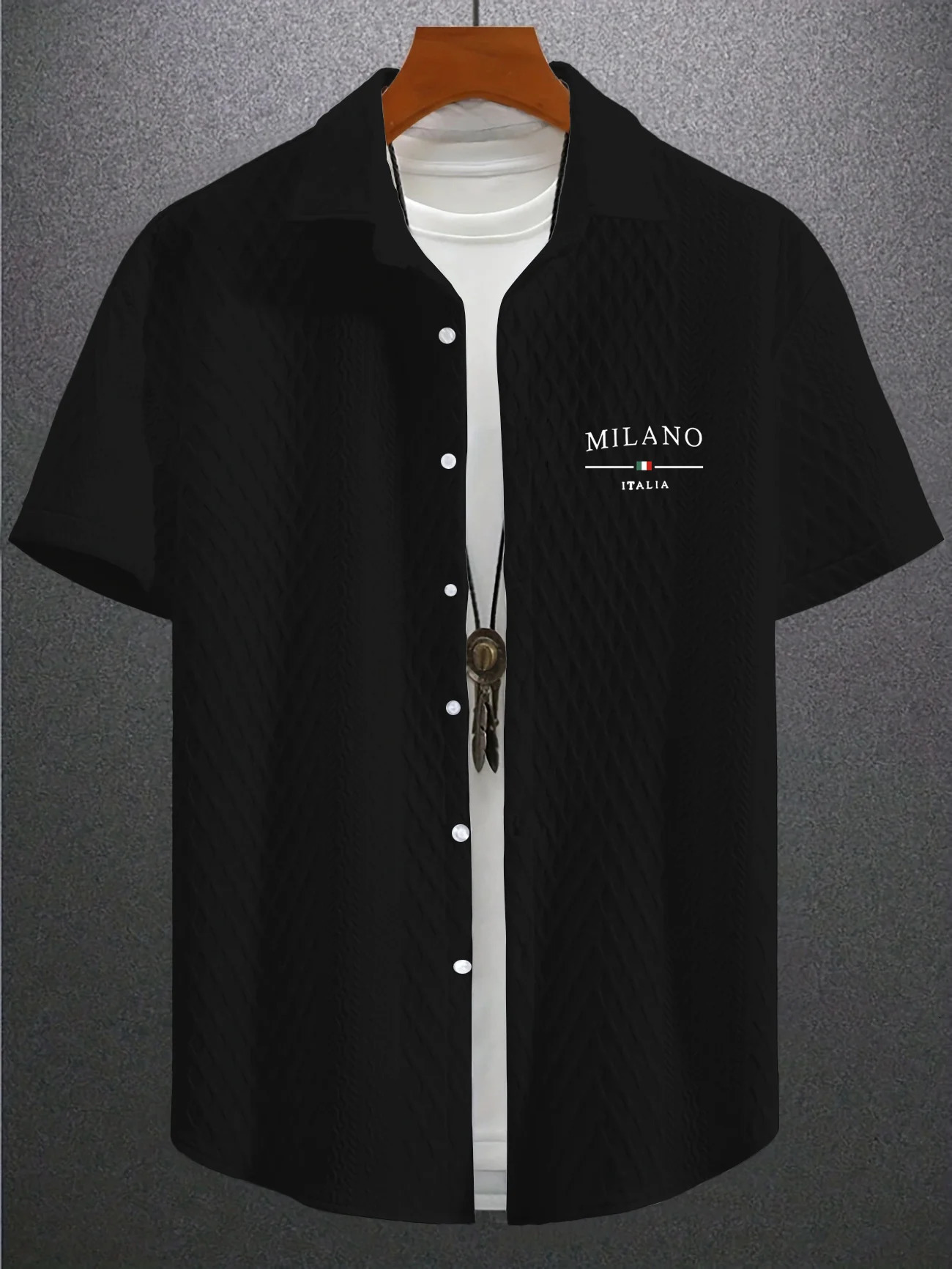 Summer casual knitted fabric plain jacquard mens short-sleeved shirt 4 colors to choose from suitable for daily wear 250611