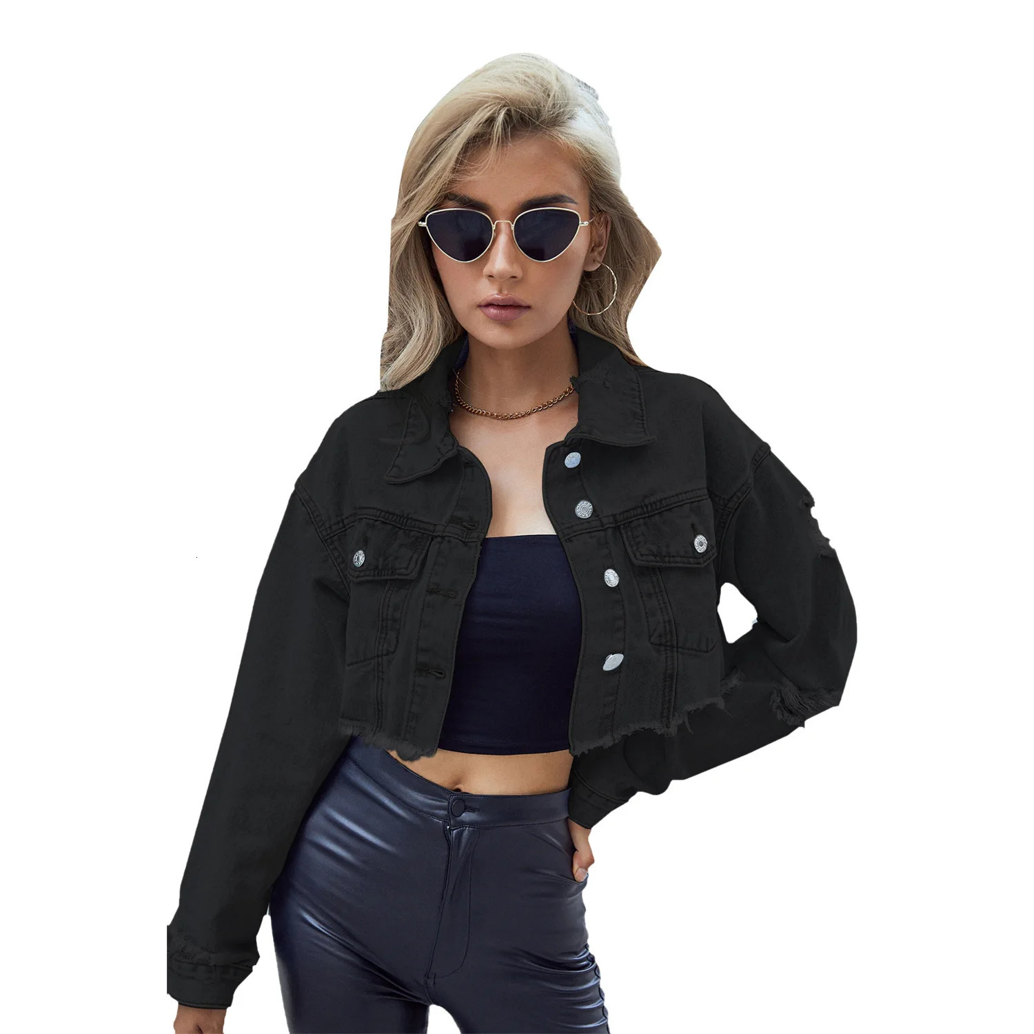 Women Clothing Single Breasted Denim Coat Long Sleeve Turn Down Washed Jackets Loose Fit Cardigan Streetwear Solid Pockets 250609