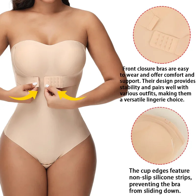 Miss Moly Women Removable Strap Bodysuit S4XL Tummy Control Shapewear Front Closure Hipster Full Body Shaper Corset Sexy Fajas 250610