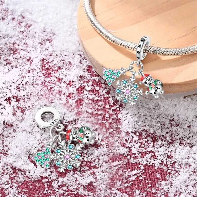 2024 New Christmas Charms 925 Sterling Silver Playful Santa Tree Beads Sweater Dangle Charm Fits Original Bracelet For Gift XJ250611