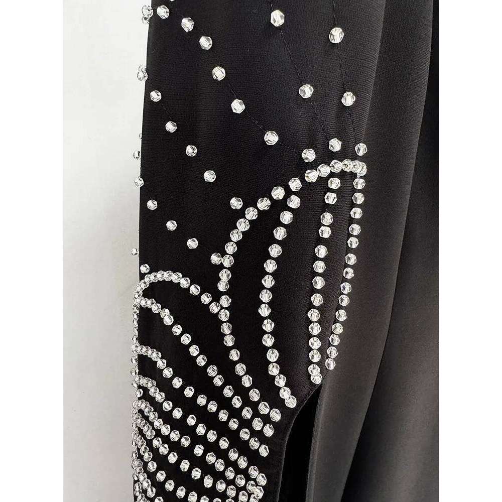 HIGH STREET Newest Fashion 2025 Designer Party Vestido Women's Dias Beaded Slit Sleeve Long Maxi Dress