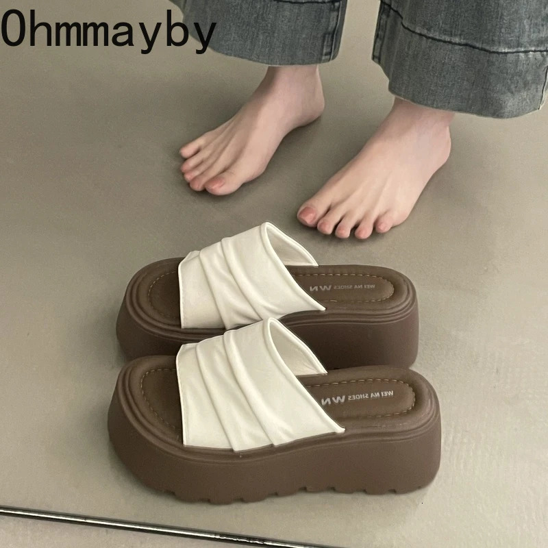 Summer Platform Flats Heel Women Slippers Fashion Open Toe Thick Bottom Slide Ladies Casual Dress Footwear 250609