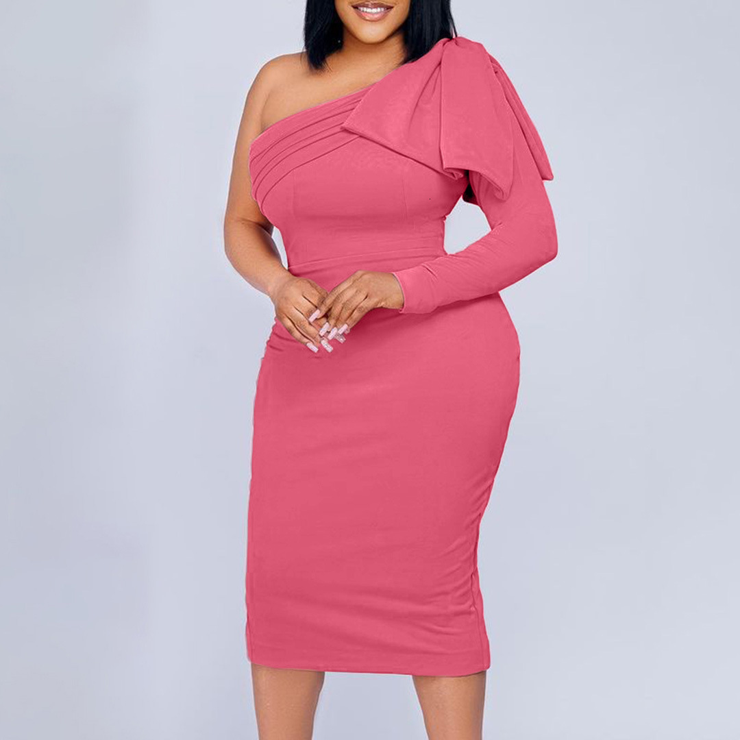 Large Womens Dress 2025 New Diagonal Collar Solid Color Fashion Bag Hip Sexy Dress