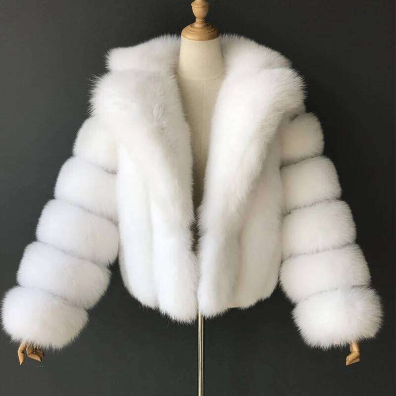 HJQJLJLS 2021 Winter Mink Fuzzy Women Faux Fox Coat Thick Warm Lapel Long Sleeve White Black Fluffy Fur Jacket