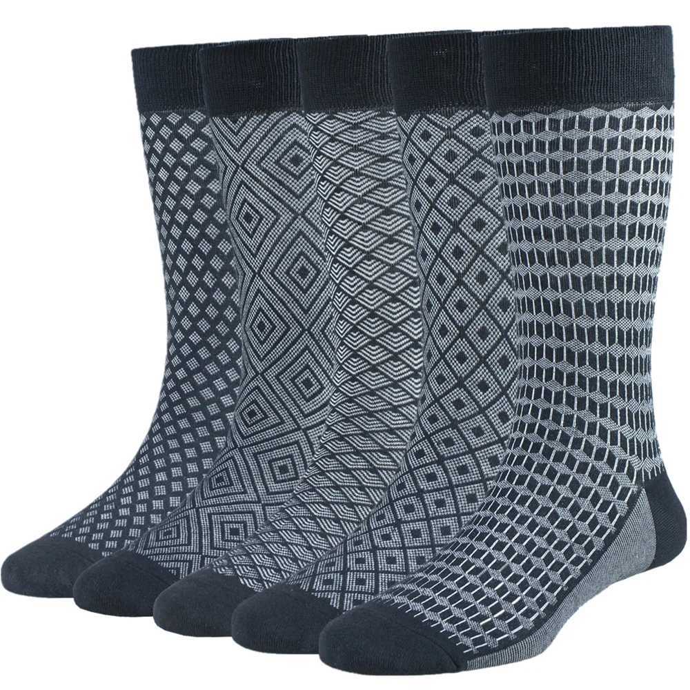 5 Pairs Mens Cotton Classic Mid-Calf Business Round Neck Four Seasons Socks Comfortable Breathable Work Socks Z250610