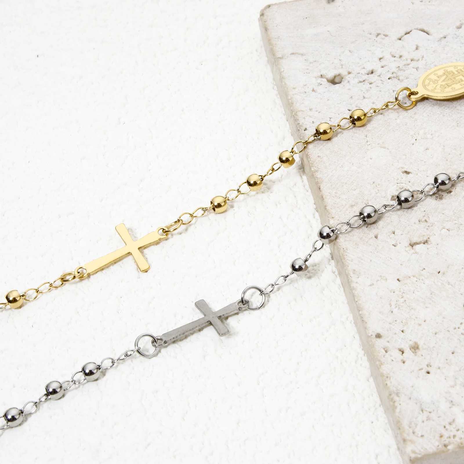 304 Stainless Steel Religious Curb Link Chain Bracelets for Women Jewelry Cross Virgin Mary Bracelet Gift 18.5cm long 1 piece XJ250707
