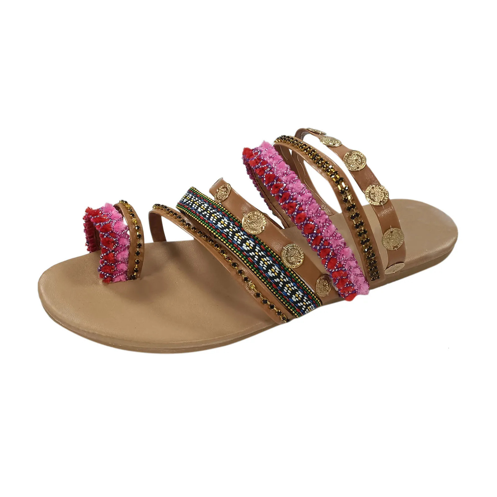 Bohemian Ethnic Style Womens Flat Open Toe Sandals Flip Flops Beach Slippers Womens Slippers Shoes for Women 250609