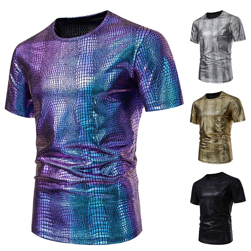 Short Sleeve for Men, Youth Fashion Casual Glossy Five-Sleeve Round Neck T-Shirt