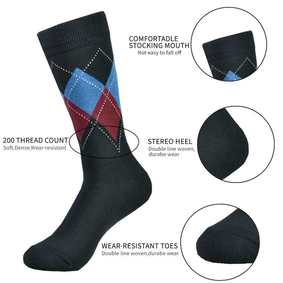 5 Pairs Mens Cotton Black Patterned Comfy Breathable Fashion Colorful Dress Socks For Daily And Outdoor Wearing Z250610